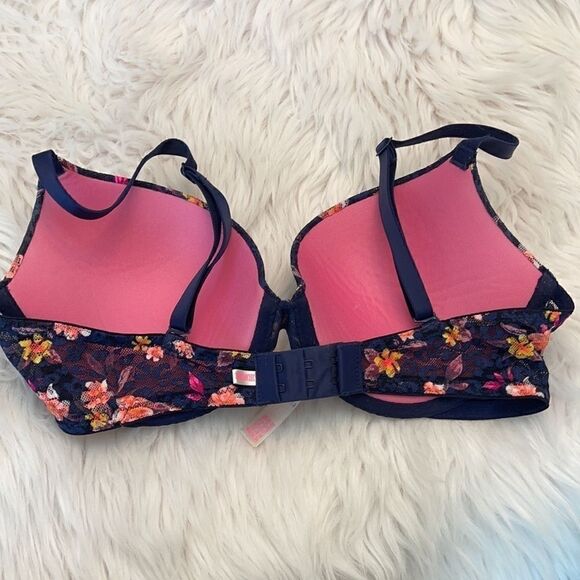 victoria’s Secret Pink Navy Floral Push Up Sz 34D - Picture 6 of 14